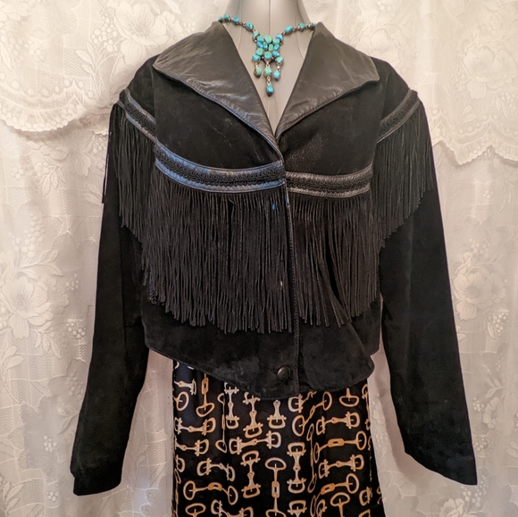 Fun Vintage Black Suede Fringe Jacket by Wilson Leather Experts - Picture 2 of 13